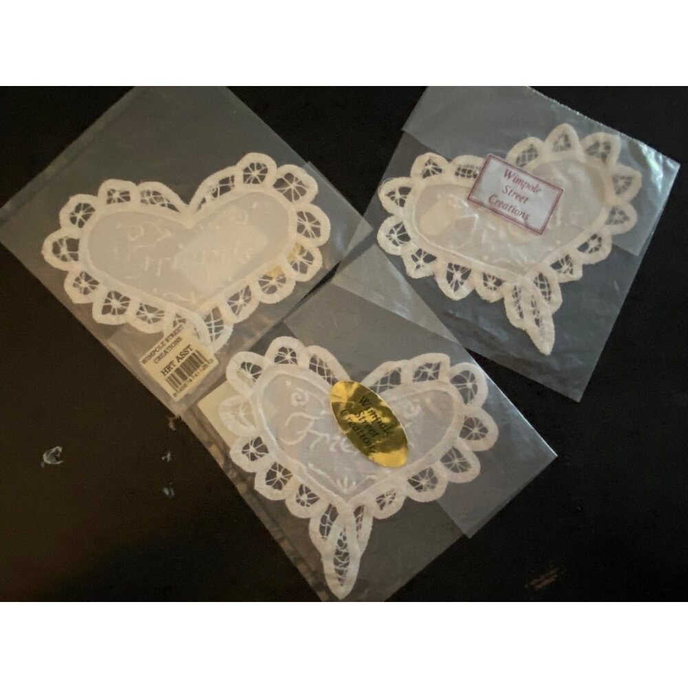 Set of 3 Vintage Wimpole Street Creations White Frien Heart Lace Doily Battenber